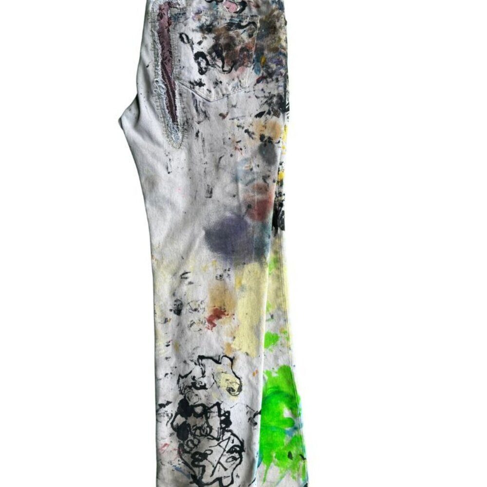 Hand Painted Patchwork Denim Jeans - image 2